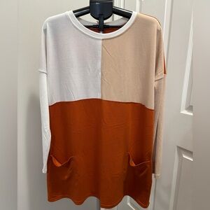 Color Block Long Sleeve Extra Long Top with Pockets
